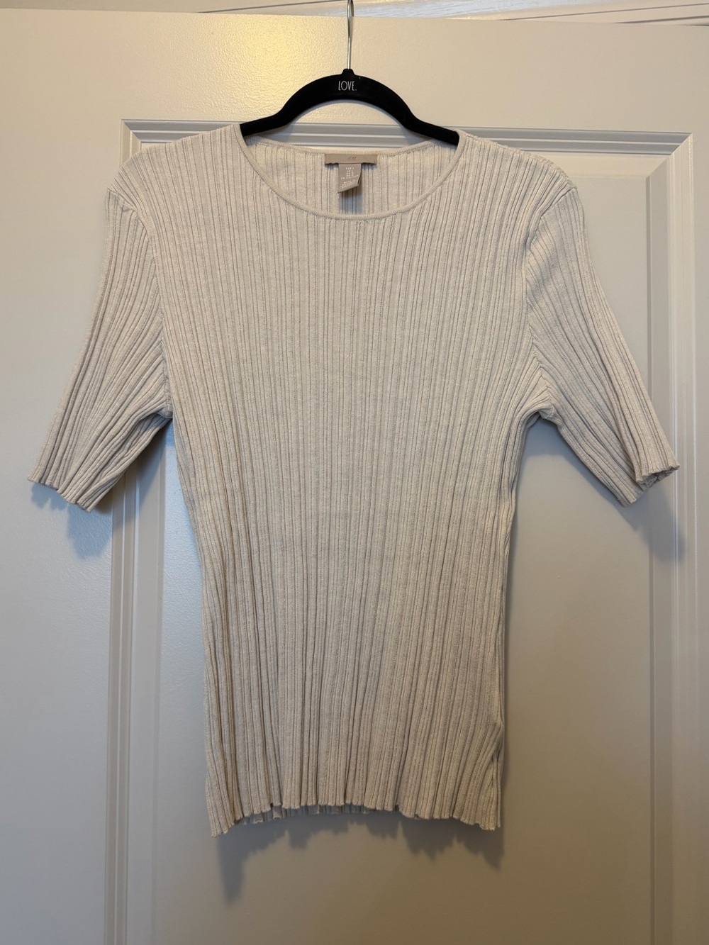 H&M Cream Ribbed Short-Sleeve Knit Top